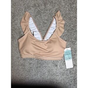 Flexi Lexi Fitness Ruffle Sports Bra Crop Top Sand Beige Yoga NWT Small